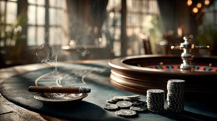 gambling table with cigar close up