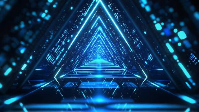 Sci fi triangle tunnel flying through digital data stream