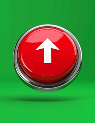 Glossy red button with a white arrow pointing upwards