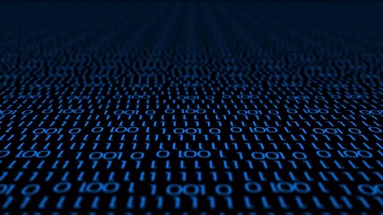 Blue binary code with digits moving on screen background on 4k Video
