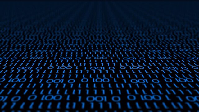 Blue binary code with digits moving on screen background on 4k Video