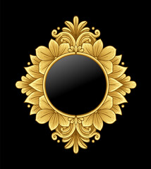 Obsidian mirror with golden floral frame