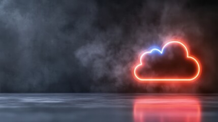 Vibrant neon cloud artwork with intense red light glow in atmospheric haze stunning neon cloud art vibrant red light futuristic glow abstract aesthetic.