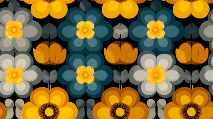 Retro 70s Floral Seamless Pattern/レトロポップな花柄シームレスパターン