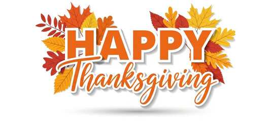 Elegant Happy Thanksgiving calligraphy text on a background of colorful fall leaves for a warm social media post