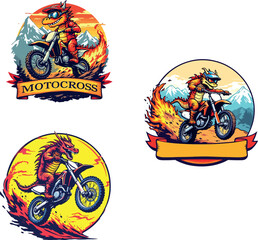 Vsai dragon characters riding motocross motorcycles with flames