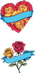 Vsai hand drawn roses forming heart shape with banner