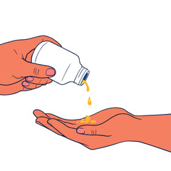 Vsai hand pouring supplements from bottle into receiving hand