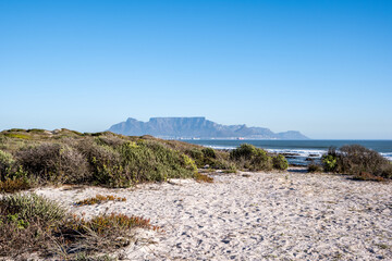 Obraz premium Cape Town Coastline with Table Mountain Under Clear Skies