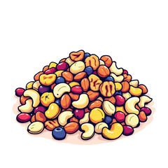 Vsai trail mix nuts and berries pile on white background