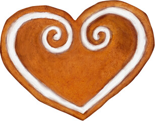 Watercolor illustration, Christmas gingerbread heart , PNG	
