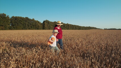 Joyful Moments in a Wheat Field A Cherished Child and Their Guardian Exploring Nature Together