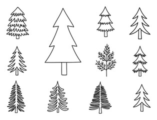 Obraz premium Simple Pine Tree Evergreen Doodle Art, Black Line Vector Sketch - Minimalist Nature Symbol