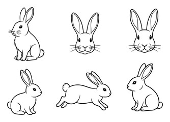 Fototapeta premium Minimalist Rabbit and Bunny Doodle Icons - Simple Hand-Drawn Line Art Vector Graphics