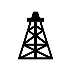 Illustration of a black oil derrick on transparent background silhouette
