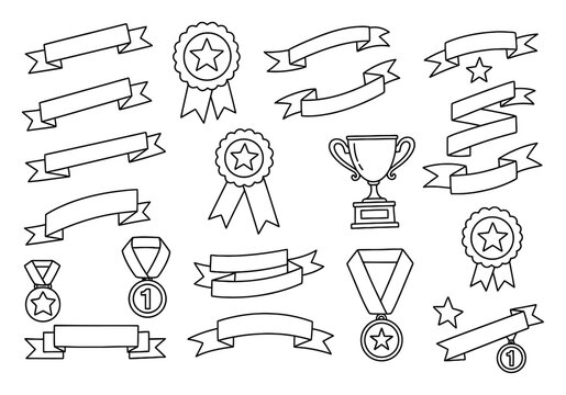Minimalist Ribbon and Award Doodle - Hand-Drawn Vector Art for Recognition and Success