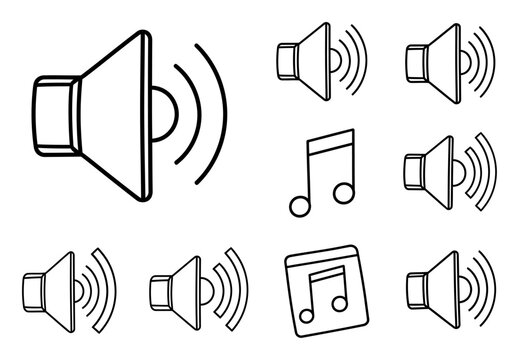 Minimalist Speaker & Sound Symbols Doodle - Black Line Art Vector
