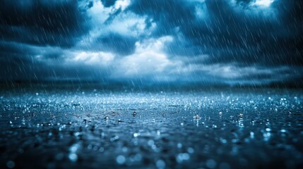 Heavy Rainfall on a Dark Stormy Day, Creating Ripples on the Water Surface Beneath The Brooding Clouds