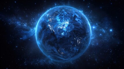 Naklejka premium Glowing blue earth with space stars