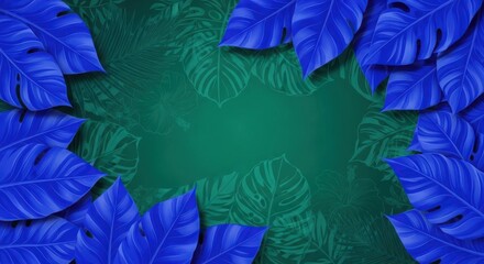 Exotic Tropical Leaves Frame Green Background