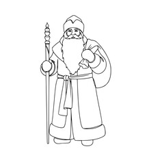 Father Frost holding his staff and a large sack of gifts