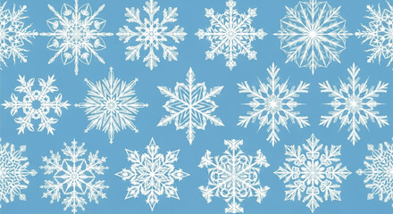 Seamless Winter Snowflake Pattern on Blue Background