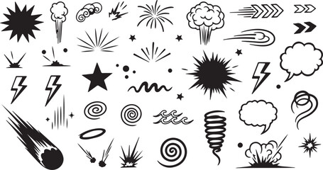 Hand drawn sketch doodle action effect Line speed cartoon effect, boom explosive motion line element set eps © arraygraphic1