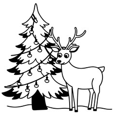 Simple Reindeer Beside Tree Clipart
