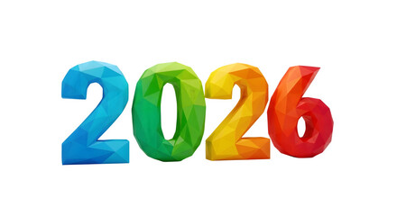 Colorful 2026 numbers isolated on transparent background