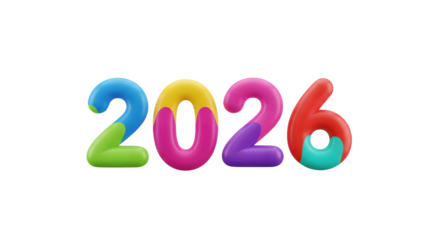 Colorful 2026 numbers isolated on transparent background