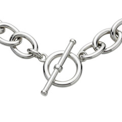 Close up of a silver toggle clasp and chain necklace