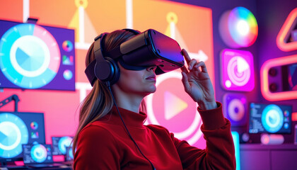 Virtual reality experience modern tech studio lifestyle photo creative environment close-up view immersive concept