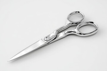 A 3D render of a pair of silver scissors. Isolated on a plain white background with a soft shadow. Office, craft, or cut concept.