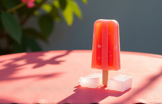 vibrant popsicle sticks upright bright tablecloth subtle sunbeam casting warm glow icy surface amidst