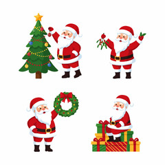 Collection of Happy Santa Claus Illustrations in Various Christmas Poses with Transparent Background
