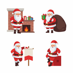 Collection of Four Cartoon Santa Claus Illustrations with Transparent Background