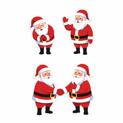 Cartoon Santa Claus Characters in Various Poses on Transparent Background