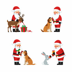 Festive Santa Claus and Animal Interactions Collection on Transparent Background