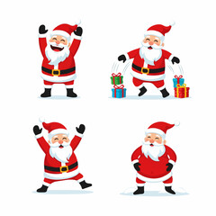 Collection of Merry Santa Claus Cartoon Illustrations with Gifts, Transparent Background