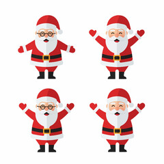 Four Flat Design Santa Claus Characters with Open Arms on Transparent Background