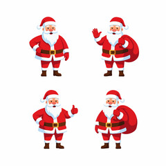 Four Cartoon Santa Claus Characters in Diverse Poses on Transparent Background