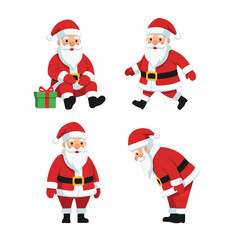 Four Cartoon Santa Claus Characters in Various Poses with Transparent Background