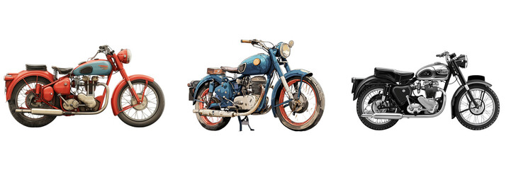 Fototapeta premium Set of Retro café racer motorcycle on transparent png background. Ai generated