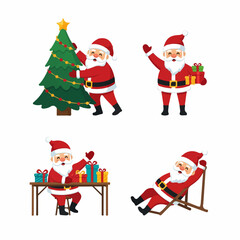 Cartoon Santa Claus Character Set in Festive Poses with Christmas Gifts, Transparent Background