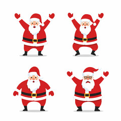 Four Santa Claus Characters with Diverse Expressions and Poses on Transparent Background