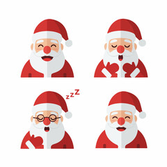 Flat Design Santa Claus Characters with Various Expressions and Transparent Background