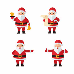 Four Flat Design Santa Claus Characters with Transparent Background