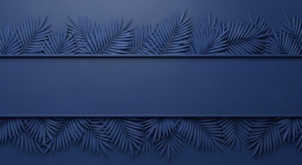 Elegant Tropical Foliage Border With Space For Text On Dark Blue Background