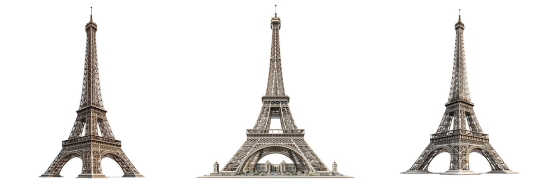 Set of The Eiffel Tower captured in daylight on transparent png background. Ai generated