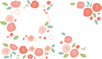 お正月素材。年賀状用の椿と桜のかわいいフレーム。和風花柄素材。
New Year's material. A cute frame of camellia and cherry blossoms for New Year's cards. Japanese-style floral material.